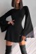 Black Casual Solid Backless Cross Straps O Neck Long Sleeve Dresses