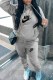 Grey Casual Print Letter Hooded Collar Long Sleeve Two Pieces