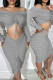 Grey Sweet Solid Bandage Patchwork Fold Off the Shoulder Long Sleeve Two Pieces