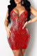 Red Sweet Sequins Patchwork Backless V Neck Sheath Dresses