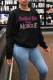 Black Casual Print Patchwork Letter O Neck Tops