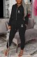 Black Casual Print Letter Hooded Collar Long Sleeve Two Pieces