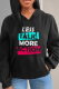 Black Casual Daily Print Draw String Hooded Collar Tops