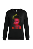 Black Casual Print Patchwork O Neck Tops