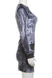 Grey Street Print Patchwork O Neck Printed Dress Dresses