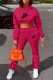 Rose Red Casual Print Letter Hooded Collar Long Sleeve Two Pieces