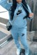 Sky Blue Casual Print Letter Hooded Collar Long Sleeve Two Pieces