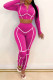 Rose Red Casual Solid Patchwork Zipper Collar Long Sleeve Two Pieces