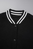 Black Casual Letter Embroidery Patchwork Outerwear