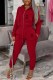 Red Casual Print Letter Hooded Collar Long Sleeve Two Pieces