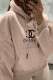 Beige Casual Print Letter Hooded Collar Tops