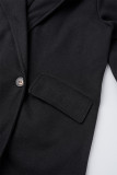 Coffee Casual Solid Cardigan Turndown Collar Outerwear