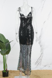 Black Celebrities Print Patchwork Spaghetti Strap Evening Dress Dresses