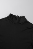 Black Street Solid Hollowed Out Patchwork Zipper Turtleneck Skinny Jumpsuits