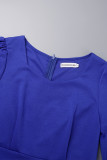 Blue Elegant Solid Patchwork Asymmetrical Collar Loose Jumpsuits