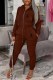 Coffee Casual Print Letter Hooded Collar Long Sleeve Two Pieces