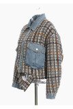 The cowboy blue Casual Street Patchwork Pocket Turndown Collar Outerwear