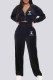 Black Casual Print Letter Hooded Collar Long Sleeve Two Pieces