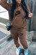 Coffee Casual Print Letter Hooded Collar Long Sleeve Two Pieces