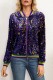 Purple Casual Patchwork Sequins Zipper Collar Outerwear