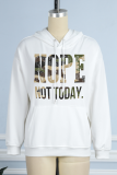 Dark Gray Casual Street Print Draw String Letter Hooded Collar Tops