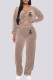 Khaki Casual Print Letter Hooded Collar Long Sleeve Two Pieces