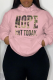 Pink Casual Street Print Draw String Letter Hooded Collar Tops