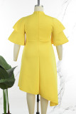 Yellow Casual Solid Patchwork Half A Turtleneck Irregular Dress Plus Size Dresses