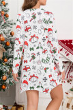 Red White Casual Print Santa Claus Asymmetrical V Neck Long Sleeve Dresses