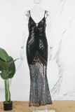 Black Celebrities Print Patchwork Spaghetti Strap Evening Dress Dresses