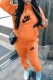 Tangerine Red Casual Print Letter Hooded Collar Long Sleeve Two Pieces