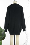 Black Casual Solid Patchwork Buckle Hooded Collar Outerwear