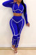 Blue Casual Solid Patchwork Zipper Collar Long Sleeve Two Pieces