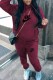 Burgundy Casual Print Letter Hooded Collar Long Sleeve Two Pieces