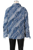 Blue Street Color Block Tassel Patchwork Buckle Turndown Collar Long Sleeve Straight Denim Jacket