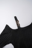 Burgundy Casual Solid Basic Oblique Collar Long Sleeve Dresses