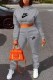 Grey Casual Print Letter Hooded Collar Long Sleeve Two Pieces