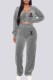 Grey Casual Print Letter Hooded Collar Long Sleeve Two Pieces