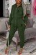 Green Casual Print Letter Hooded Collar Long Sleeve Two Pieces