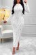 White Casual Solid Hollowed Out Slit Hooded Collar Long Sleeve Dresses