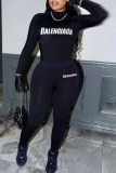 Black (BALENGIAGA)Sexy Street Print Letter O Neck Long Sleeve Two Pieces