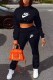 Black Casual Print Letter Hooded Collar Long Sleeve Two Pieces