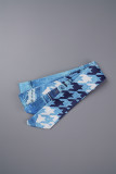 Blue Street Print Bandage Patchwork V Neck Skinny Jumpsuits