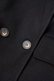 Black Casual Solid Cardigan Turndown Collar Outerwear