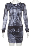 Grey Street Print Patchwork O Neck Printed Dress Dresses