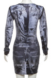 Grey Street Print Patchwork O Neck Printed Dress Dresses