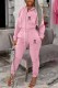 Pink Casual Print Letter Hooded Collar Long Sleeve Two Pieces
