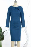 Blue Celebrities Solid Patchwork With Bow Zipper O Neck Evening Dress Dresses