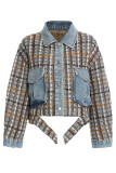 The cowboy blue Casual Street Patchwork Pocket Turndown Collar Outerwear