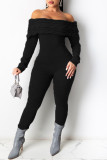 Pink Casual Solid Backless Off the Shoulder Skinny Jumpsuits